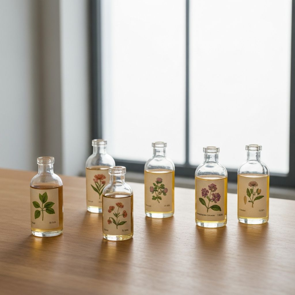 Natürliche Pflanzenöle in Glasflaschen